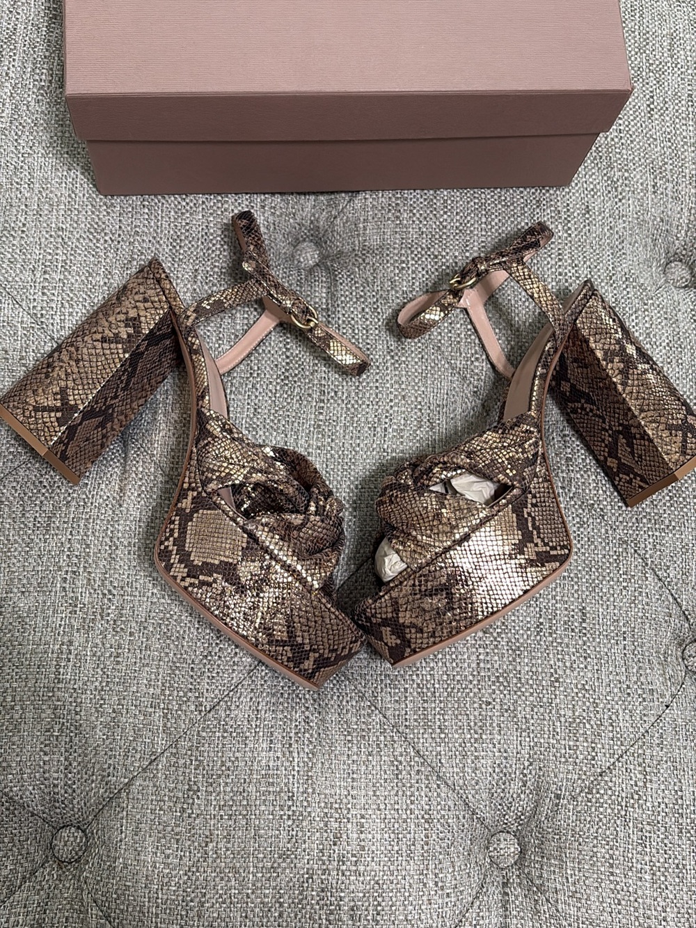 Gianvito Rossi Brown Snake-Print Platform Block Heel Sandals